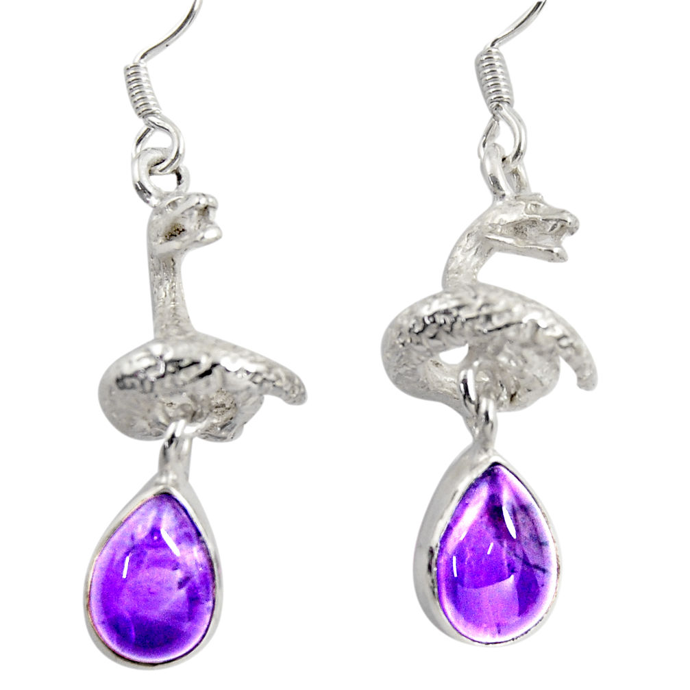 6.57cts natural purple amethyst 925 silver anaconda snake earrings d38401