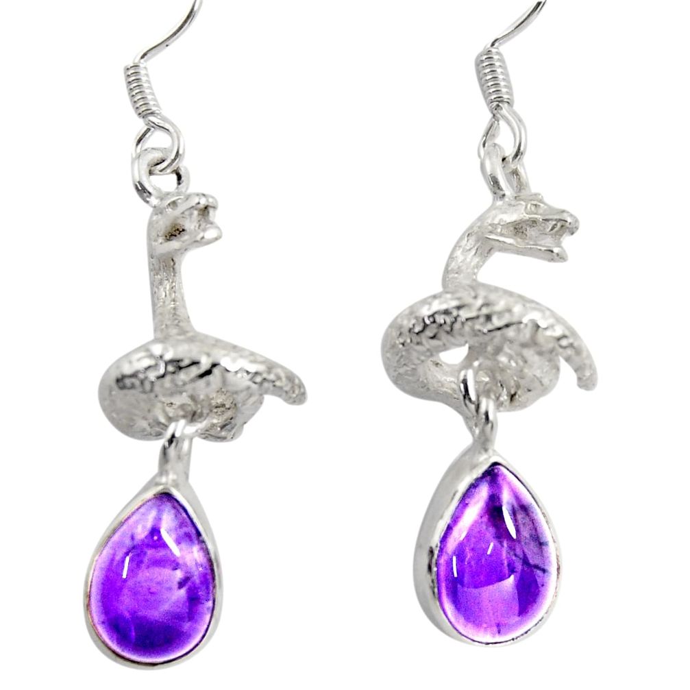 6.55cts natural purple amethyst 925 silver anaconda snake earrings d38402