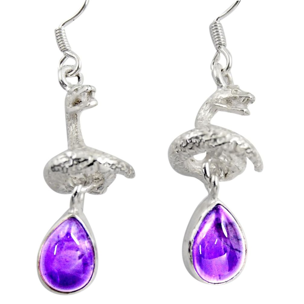 6.33cts natural purple amethyst 925 silver anaconda snake earrings d38403