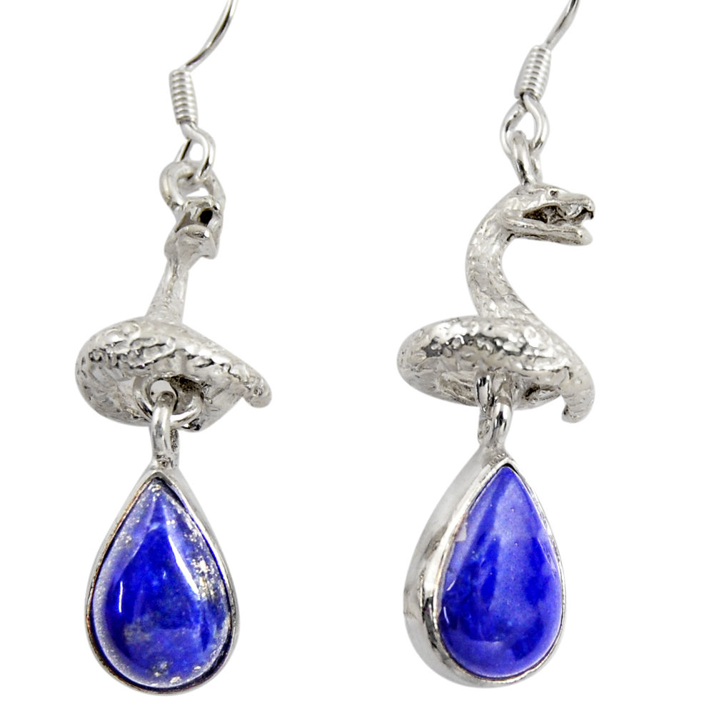 7.38cts natural blue lapis lazuli 925 silver anaconda snake earrings d38406