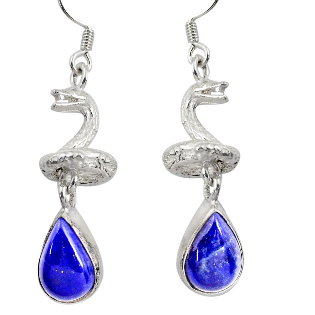 6.76cts natural blue lapis lazuli 925 silver anaconda snake earrings d38415