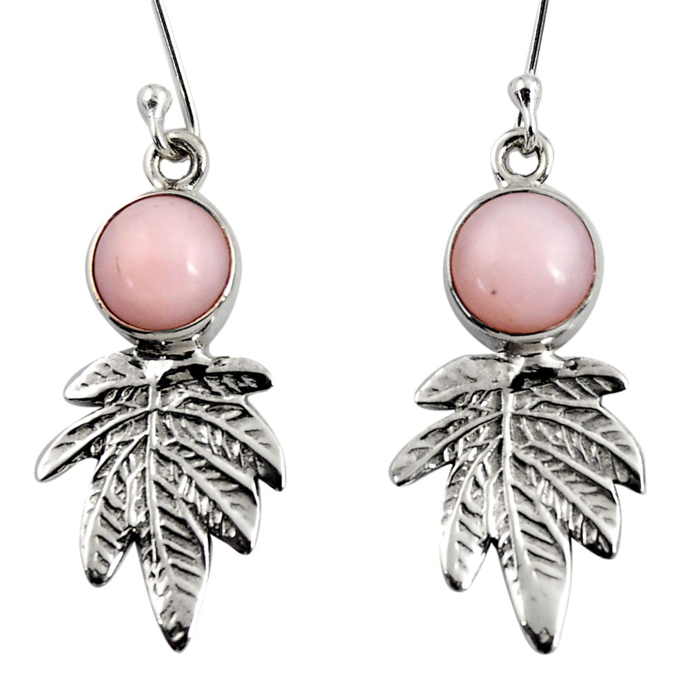 5.36cts natural pink opal 925 sterling silver deltoid leaf earrings d38416
