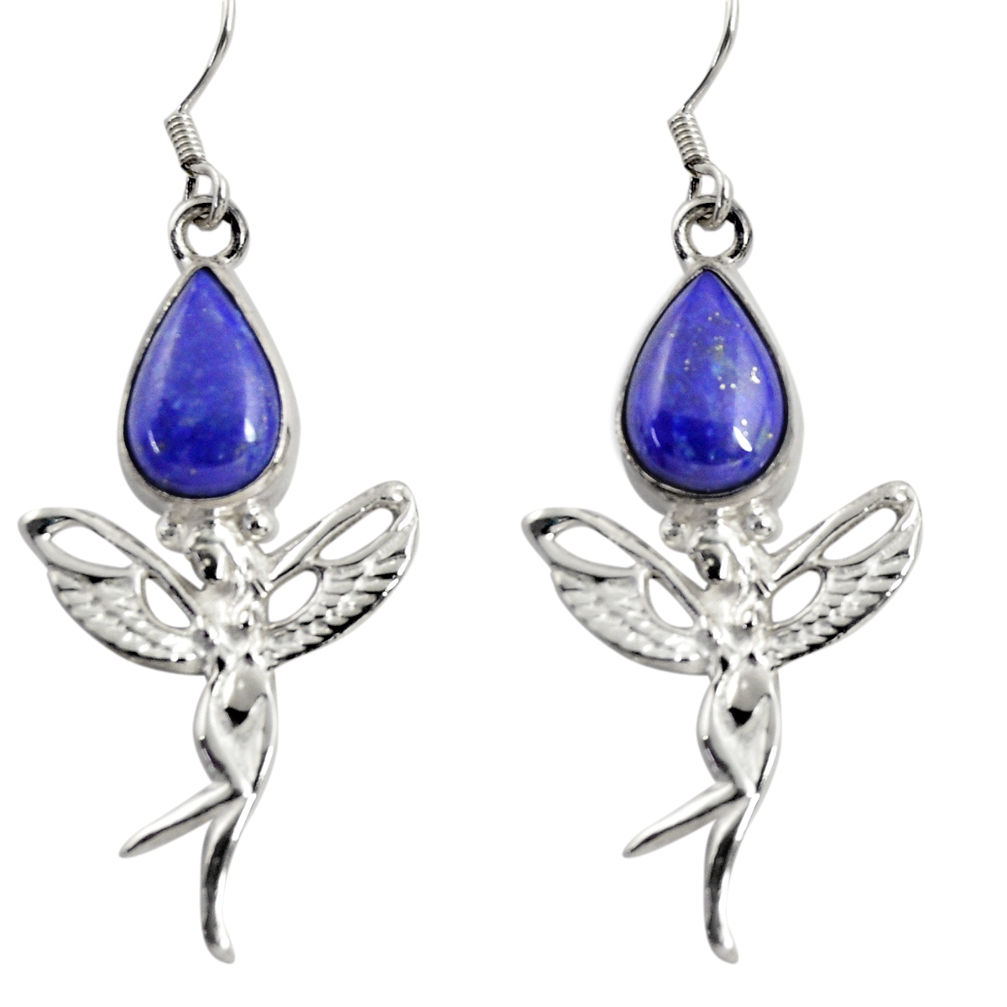 8.21cts natural blue lapis lazuli 925 silver angel wings fairy earrings d38427
