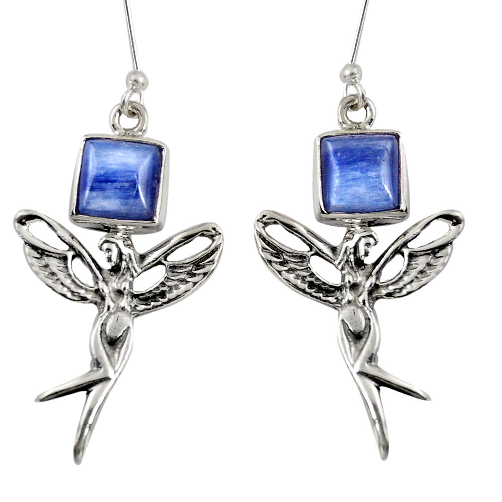 925 silver 8.75cts natural blue kyanite angel wings fairy earrings d38428