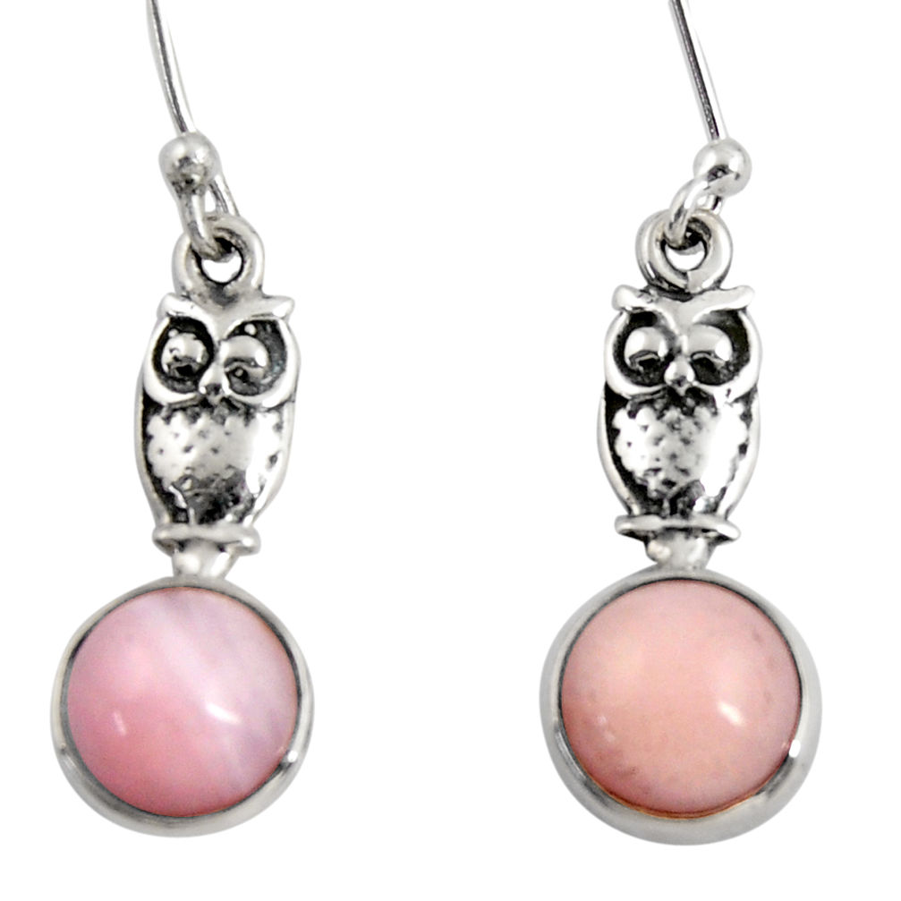 5.22cts natural pink opal 925 sterling silver owl earrings jewelry d38433