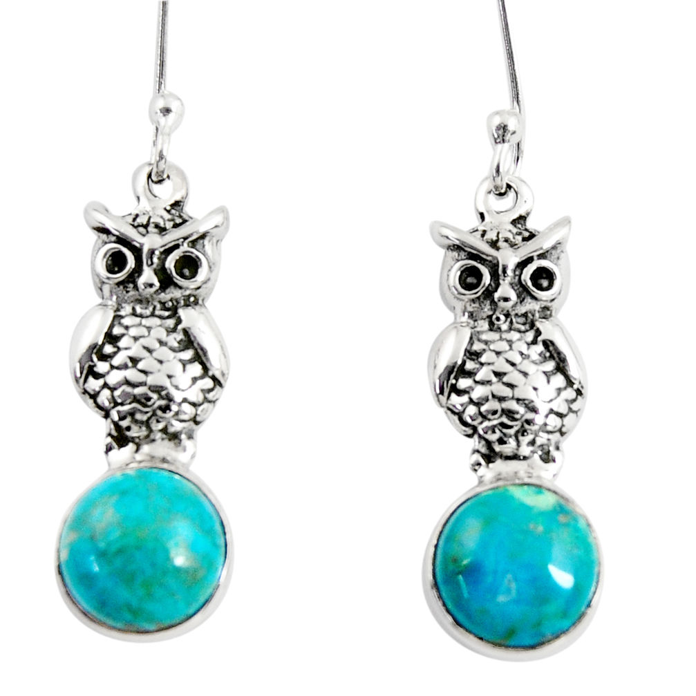 6.82cts natural green chrysocolla 925 sterling silver owl earrings d38435