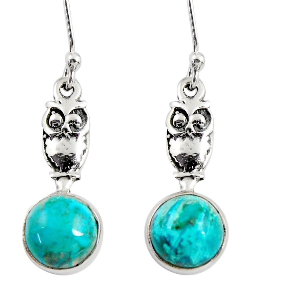 5.92cts natural green chrysocolla 925 sterling silver owl earrings d38437