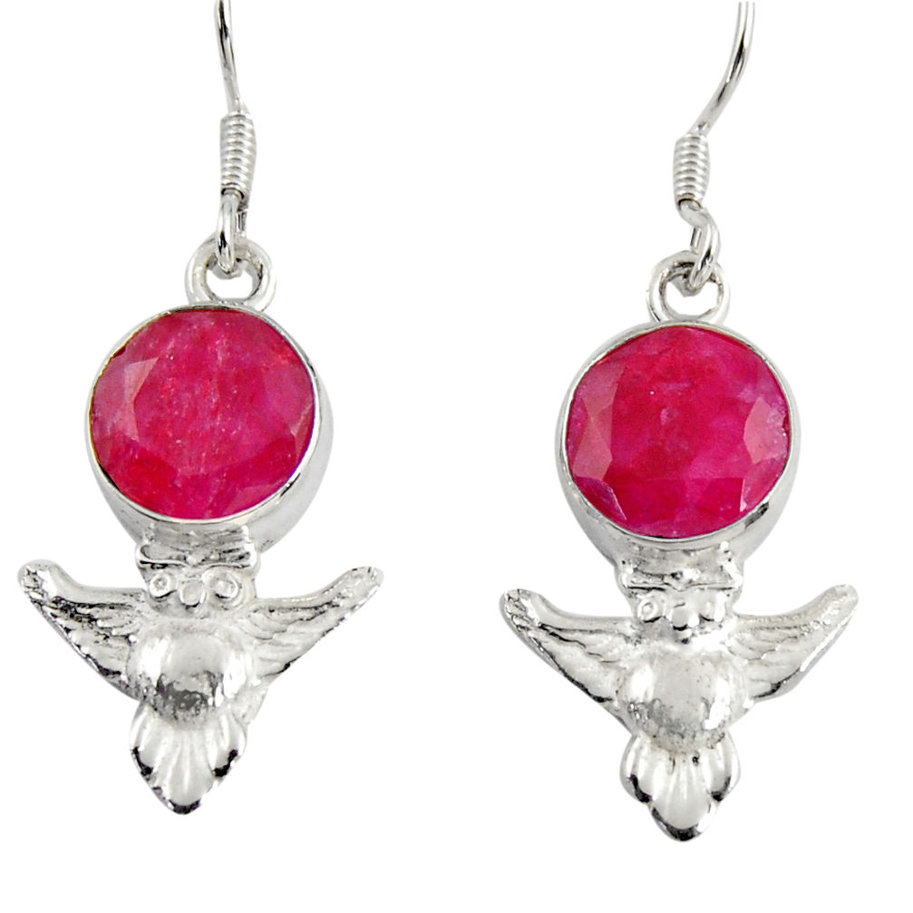 925 sterling silver 8.80cts natural red ruby owl earrings jewelry d38444