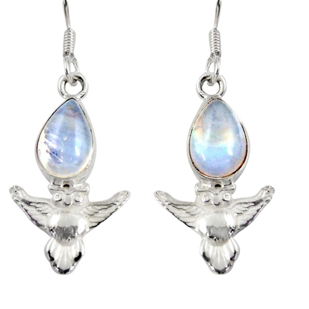 925 sterling silver 4.80cts natural rainbow moonstone owl earrings d38452