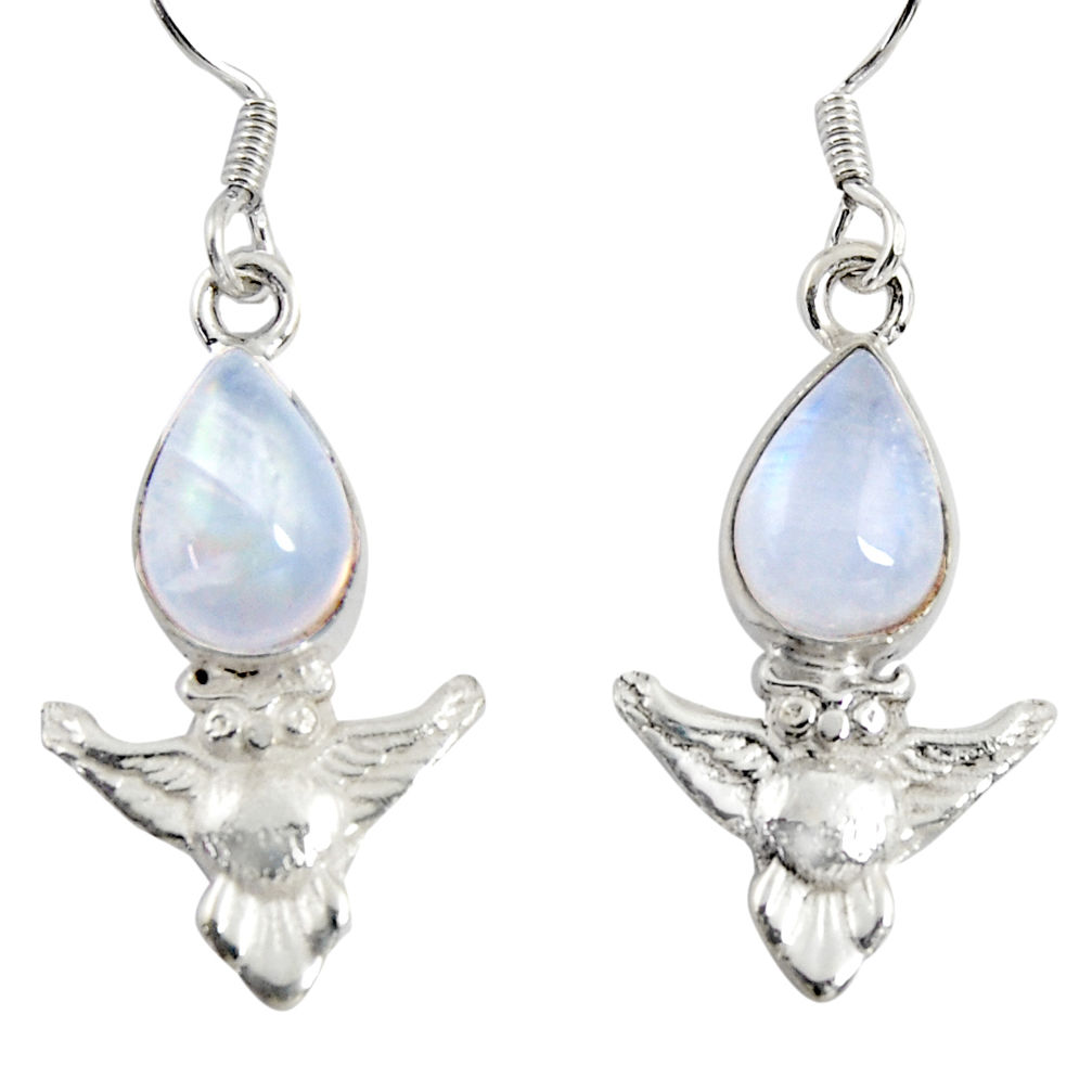 rainbow moonstone 925 sterling silver owl earrings d38455