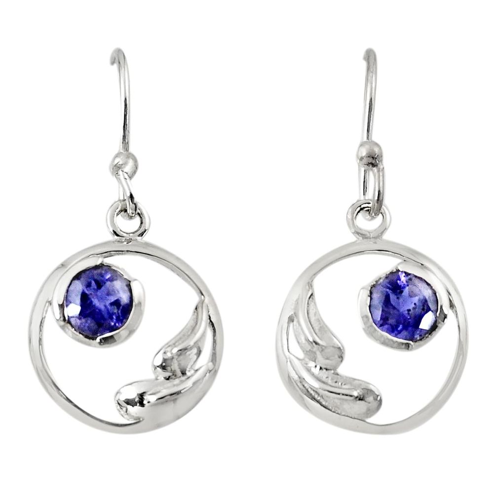 1.32cts natural blue iolite 925 sterling silver dangle earrings jewelry d38486