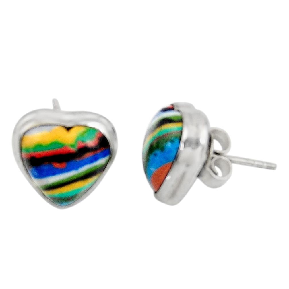  multi color rainbow calsilica 925 silver heart earrings d38497