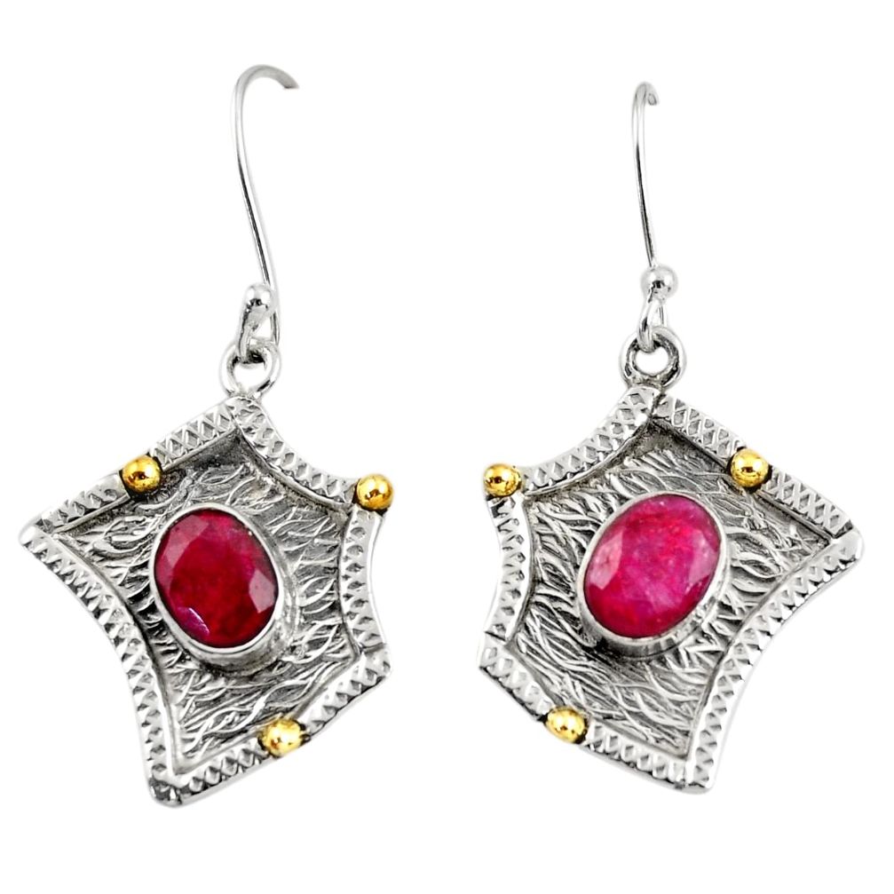 925 silver 4.71cts victorian natural red ruby two tone dangle earrings d38530