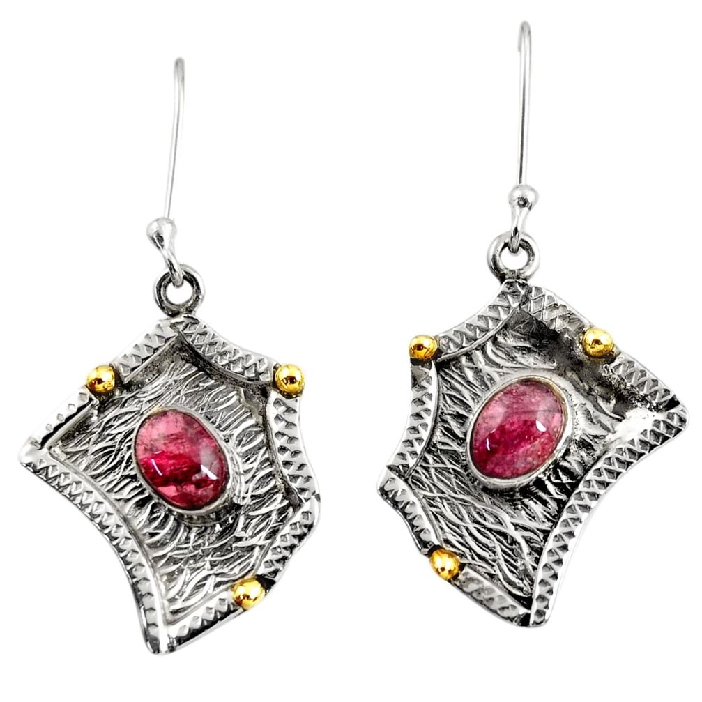 4.38cts victorian natural red garnet 925 silver two tone dangle earrings d38531