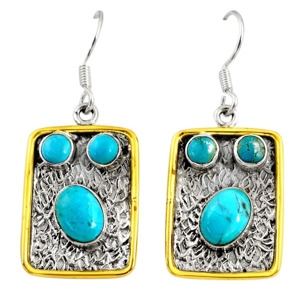 7.55cts victorian green arizona mohave turquoise silver two tone earrings d38534