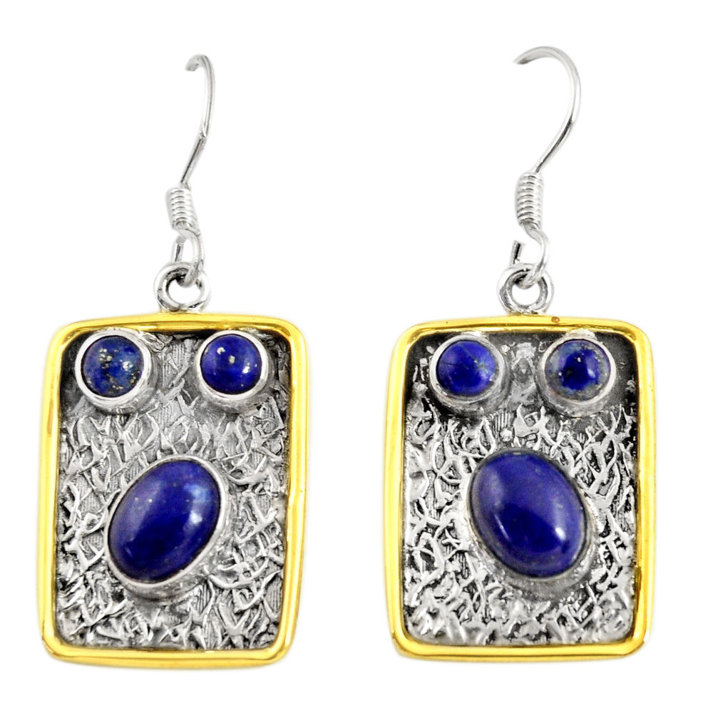 n natural blue lapis lazuli 925 silver two tone earrings d38539