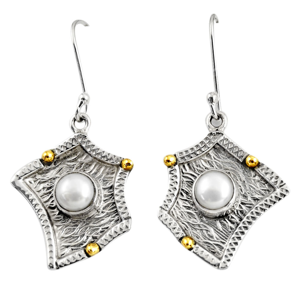 n natural white pearl 925 silver two tone dangle earrings d38541