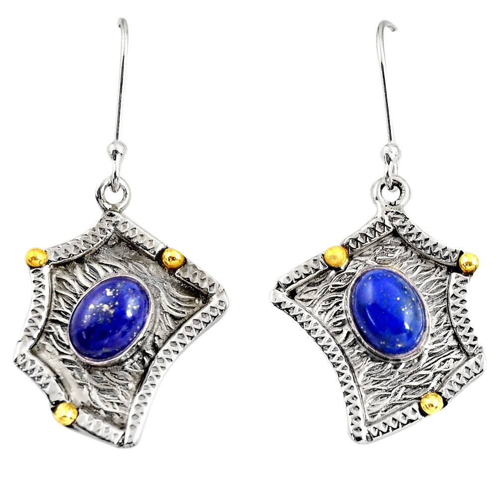 n natural blue lapis lazuli 925 silver two tone earrings d38543