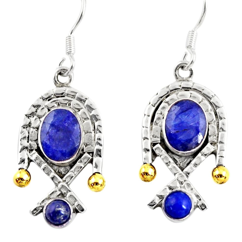 5.18cts victorian natural blue sapphire silver two tone dangle earrings d38558