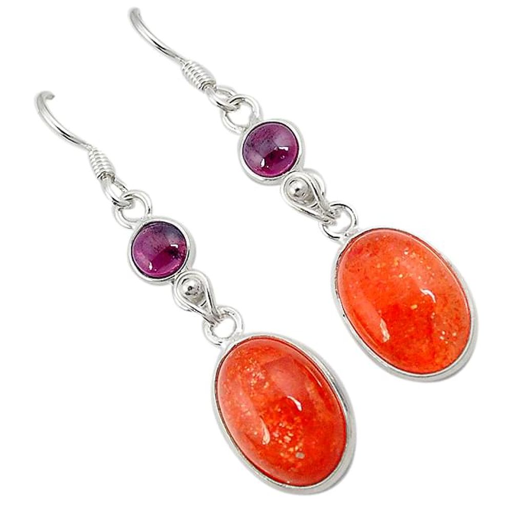 Natural brown sun star garnet 925 sterling silver dangle earrings jewelry j17023