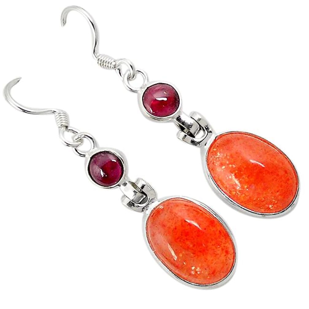 Natural brown sun star garnet 925 sterling silver dangle earrings jewelry j17058