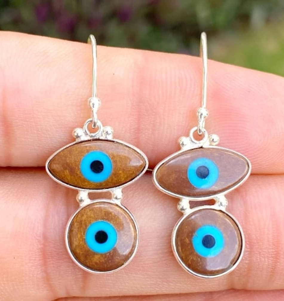 7.00cts blue evil eye talismans 925 sterling silver dangle earrings jewelry