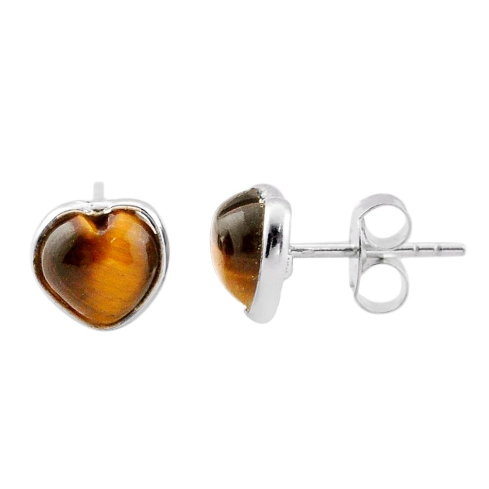 3.00cts natural brown tiger's eye 925 sterling silver stud earrings jewelry