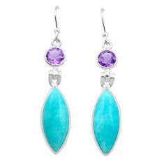 12.00cts natural blue amazonite rough amethyst 925 silver dangle earrings