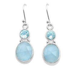 10.00cts natural blue aquamarine topaz 925 sterling silver dangle earrings