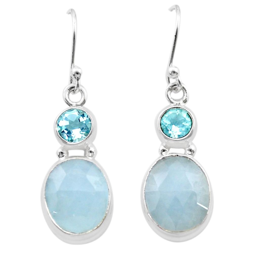 10.00cts natural blue aquamarine topaz 925 sterling silver dangle earrings