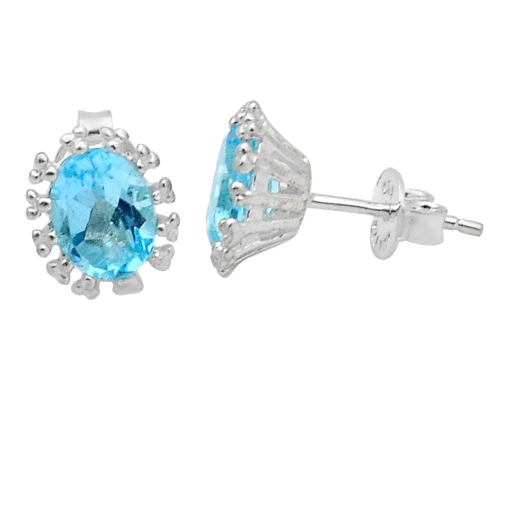 4.00cts natural blue topaz 925 sterling silver stud earrings jewelry