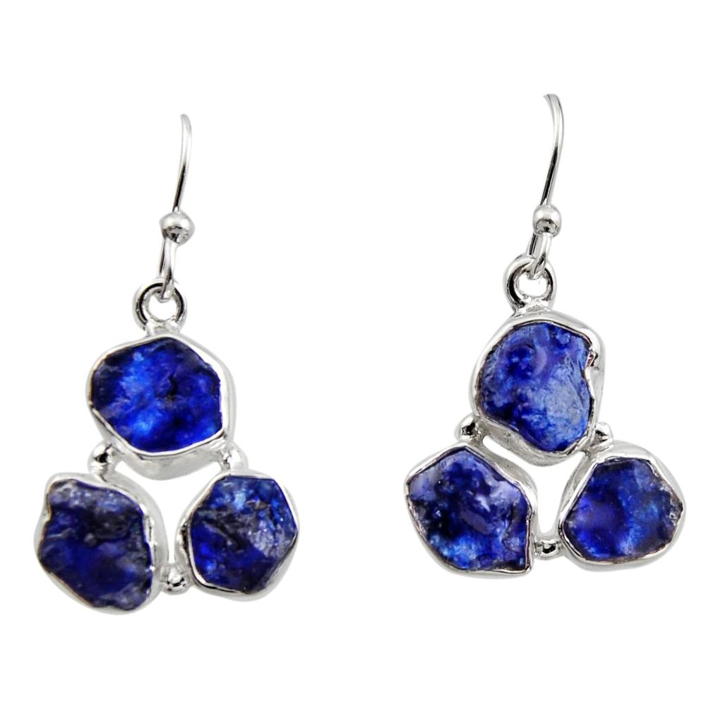 15.85cts natural blue sapphire rough 925 sterling silver dangle earrings r16881