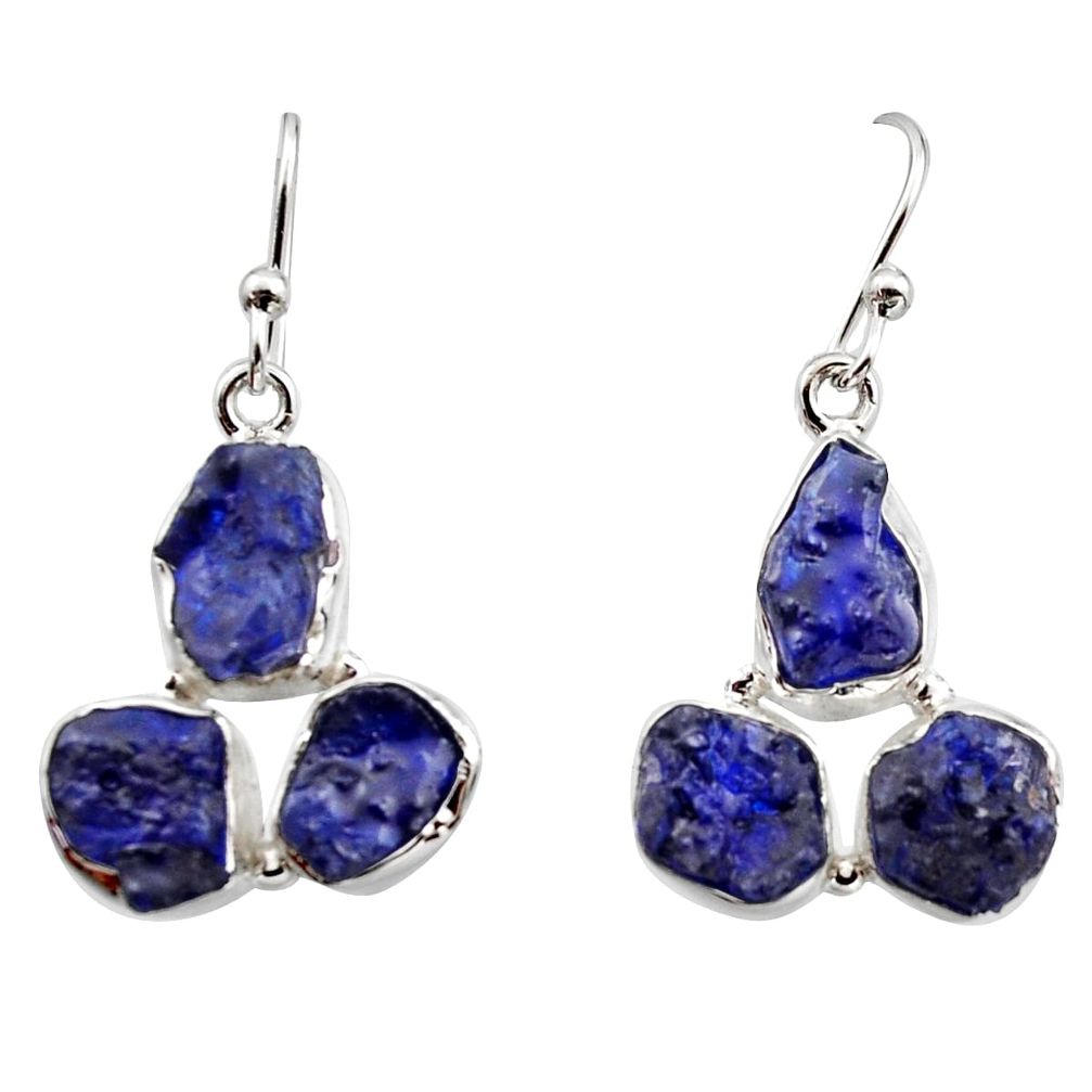 17.20cts natural blue sapphire rough 925 sterling silver dangle earrings r16882