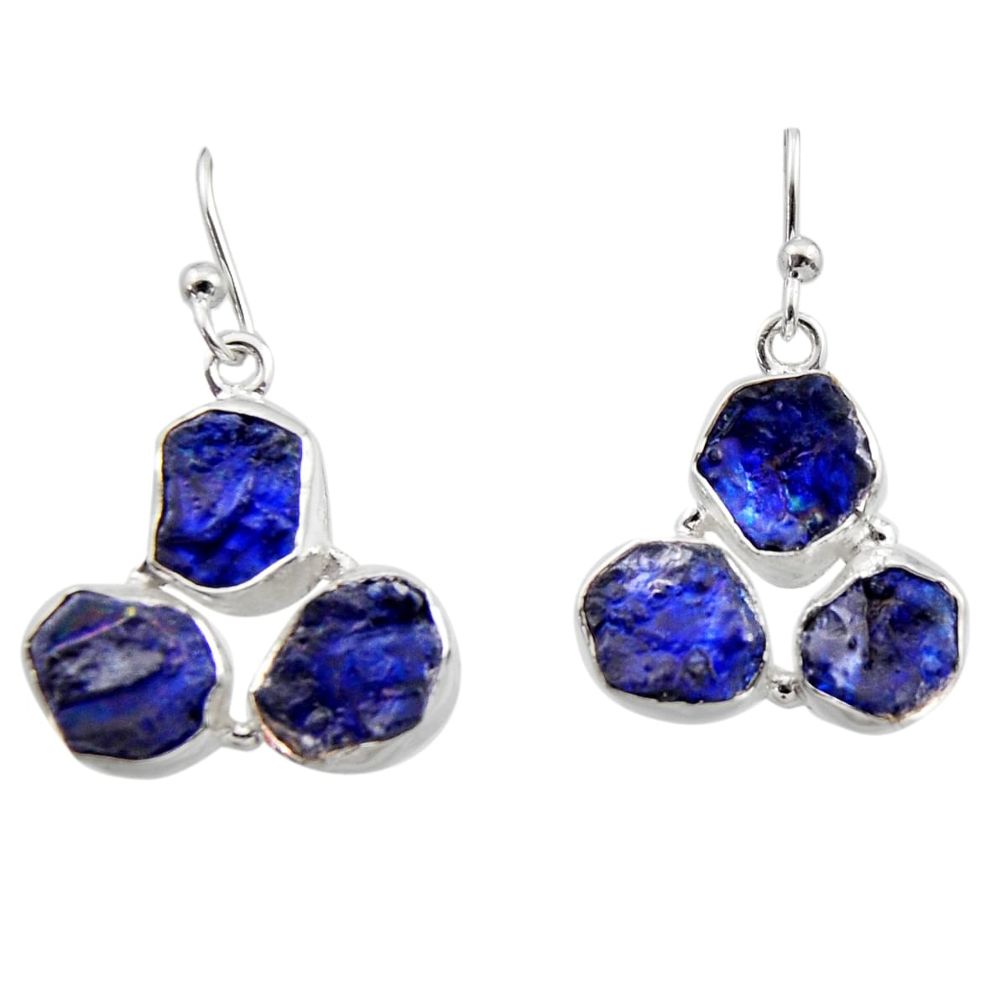 925 sterling silver 17.59cts natural blue sapphire rough dangle earrings r16884