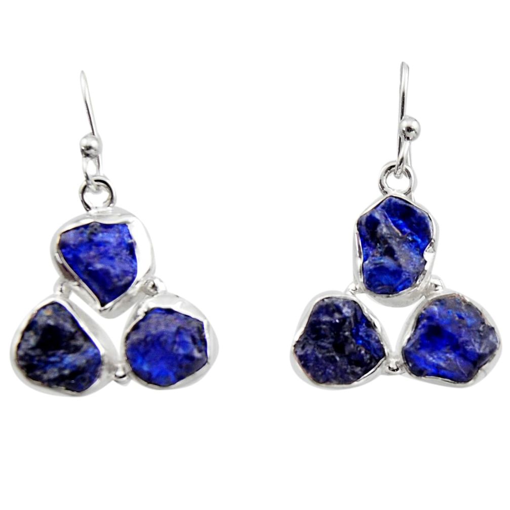 17.20cts natural blue sapphire rough 925 sterling silver dangle earrings r16886