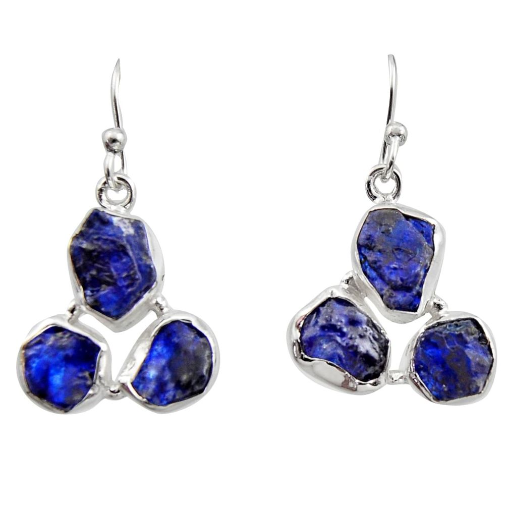 17.18cts natural blue sapphire rough 925 sterling silver dangle earrings r16888