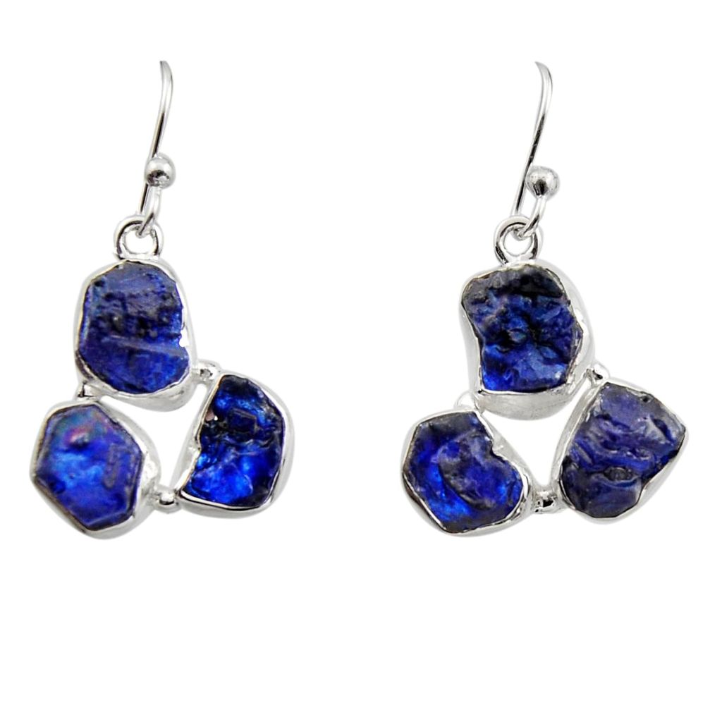 925 sterling silver 17.66cts natural blue sapphire rough dangle earrings r16889