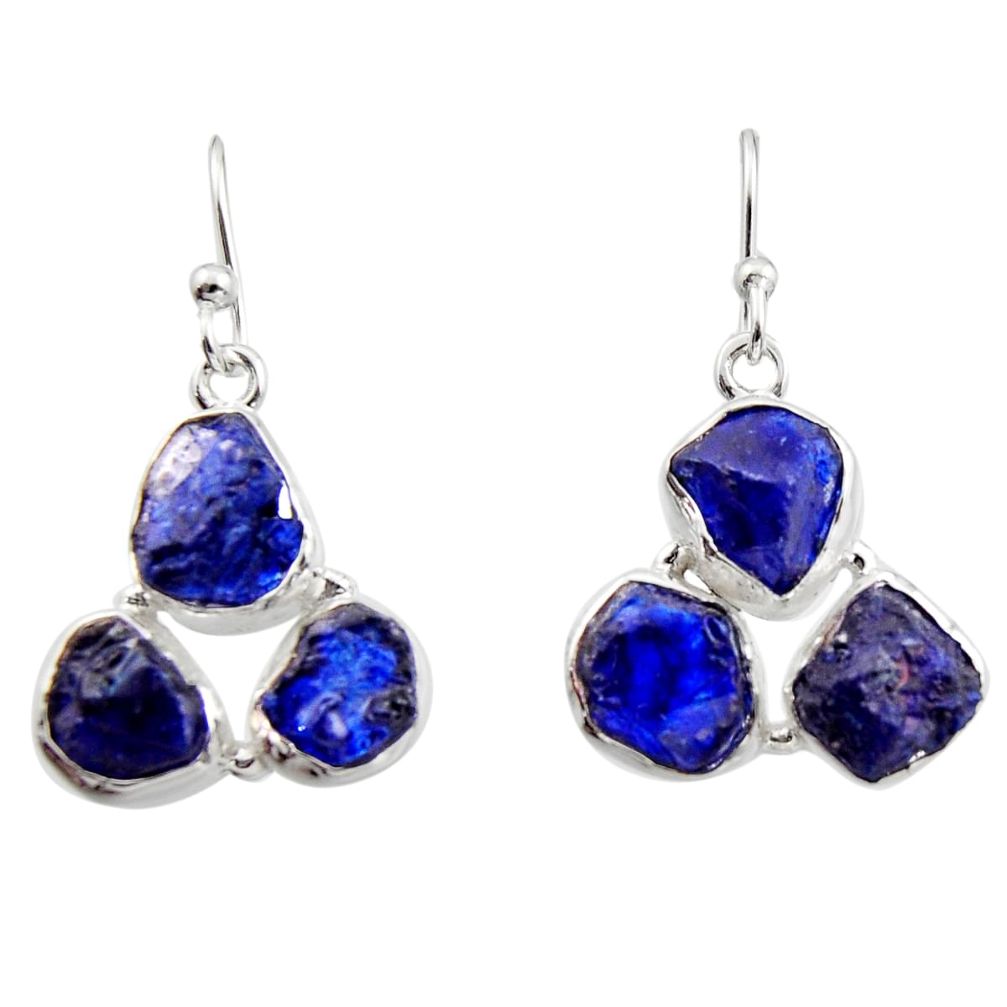 17.69cts natural blue sapphire rough 925 sterling silver dangle earrings r16890