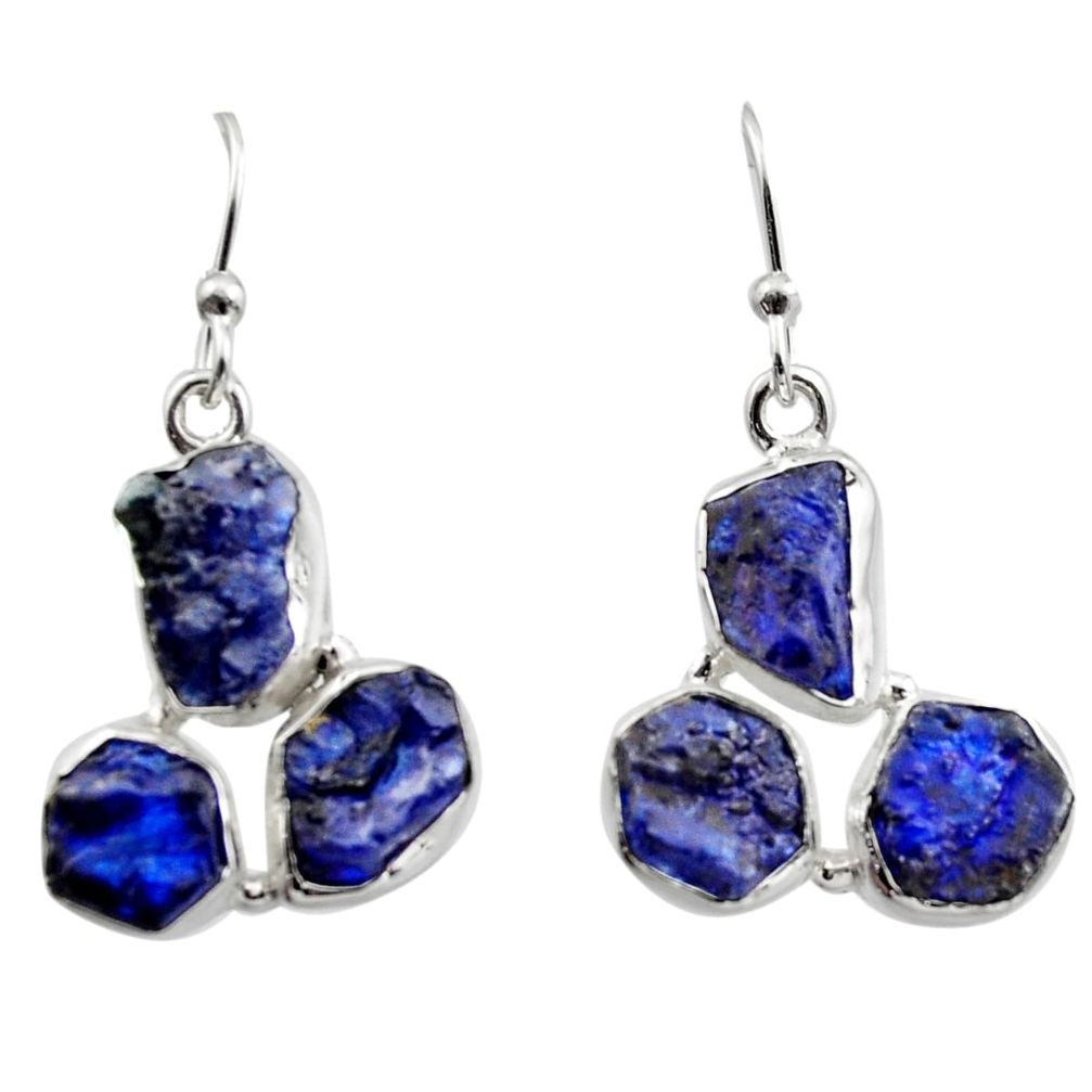 16.15cts natural blue sapphire rough 925 sterling silver dangle earrings r16891