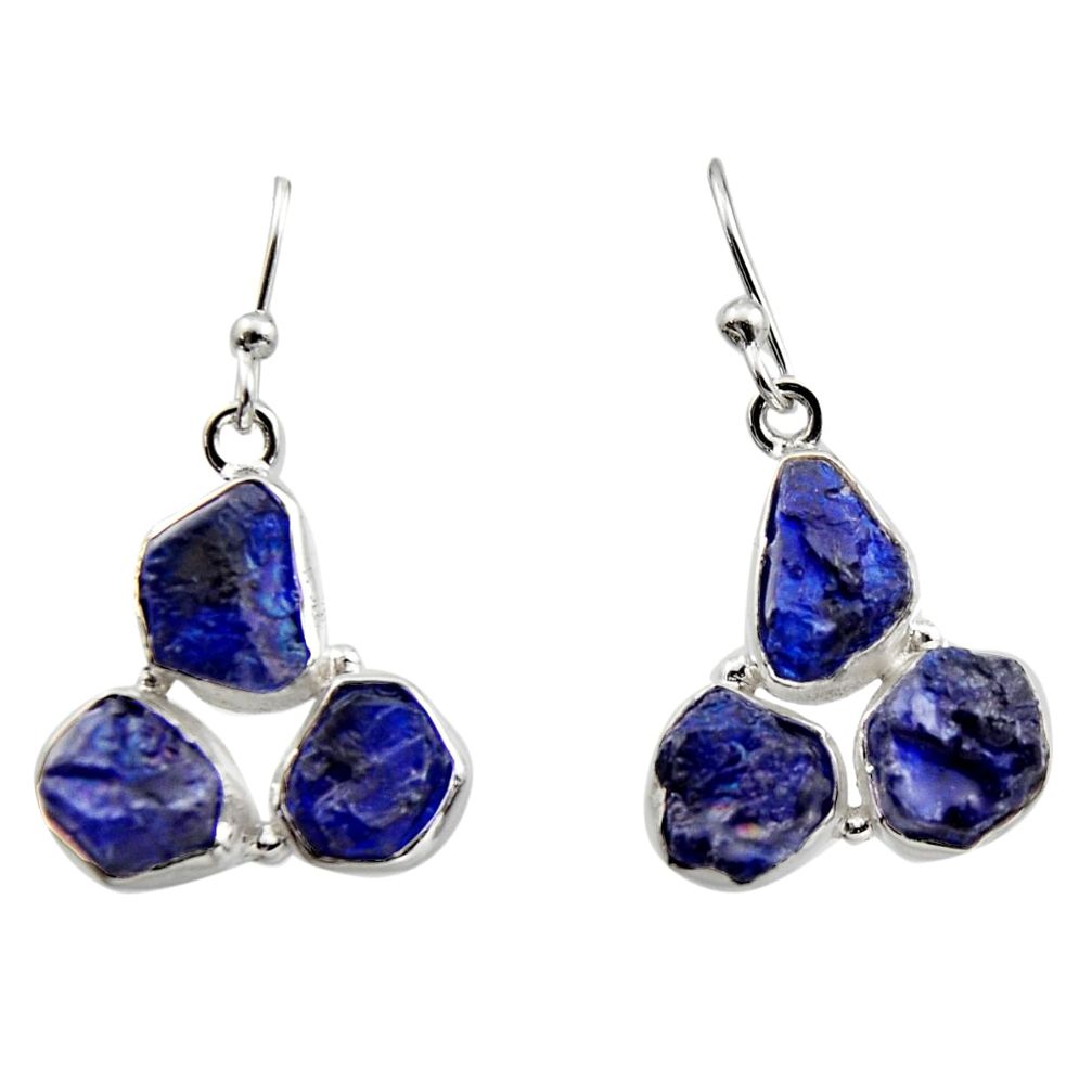 18.47cts natural blue sapphire rough 925 sterling silver dangle earrings r16892