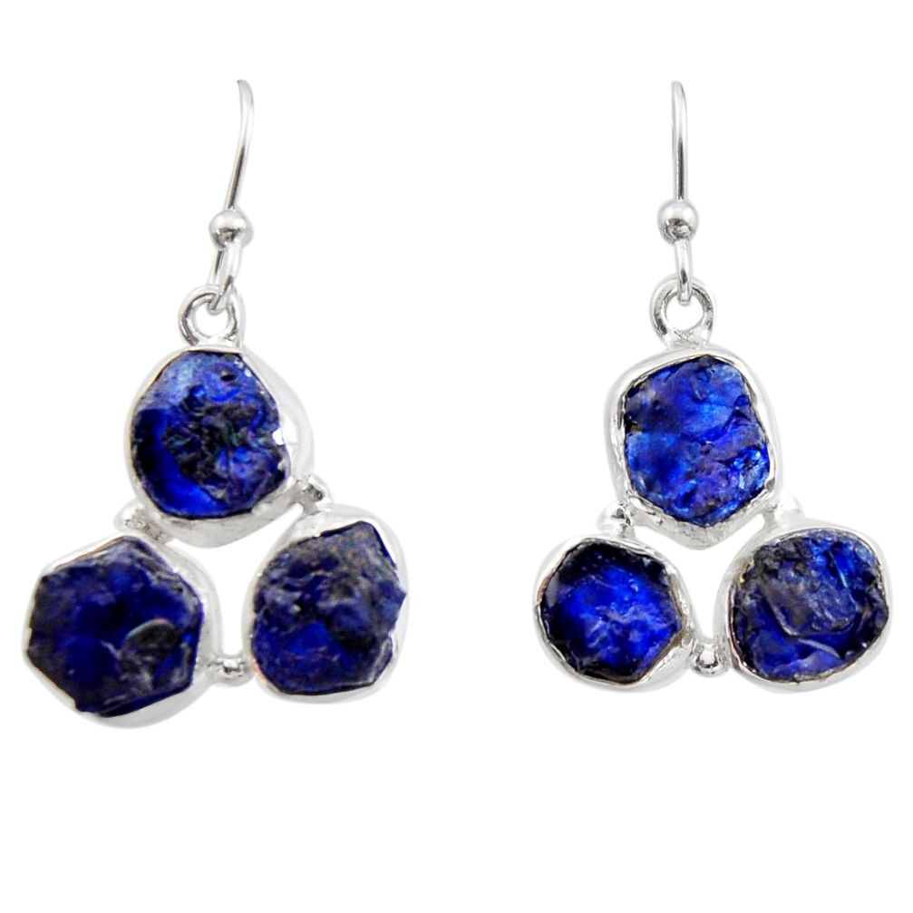 925 sterling silver 18.42cts natural blue sapphire rough dangle earrings r16893