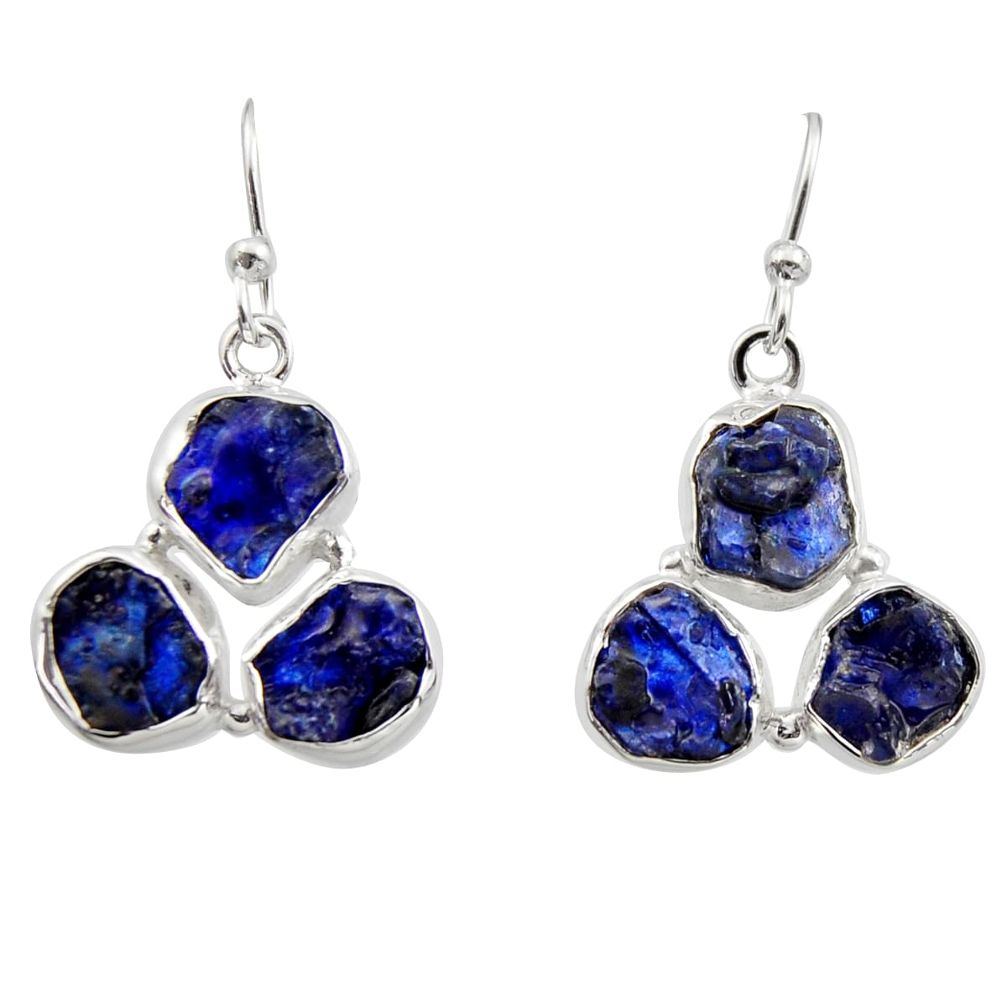 16.70cts natural blue sapphire rough 925 sterling silver dangle earrings r16894