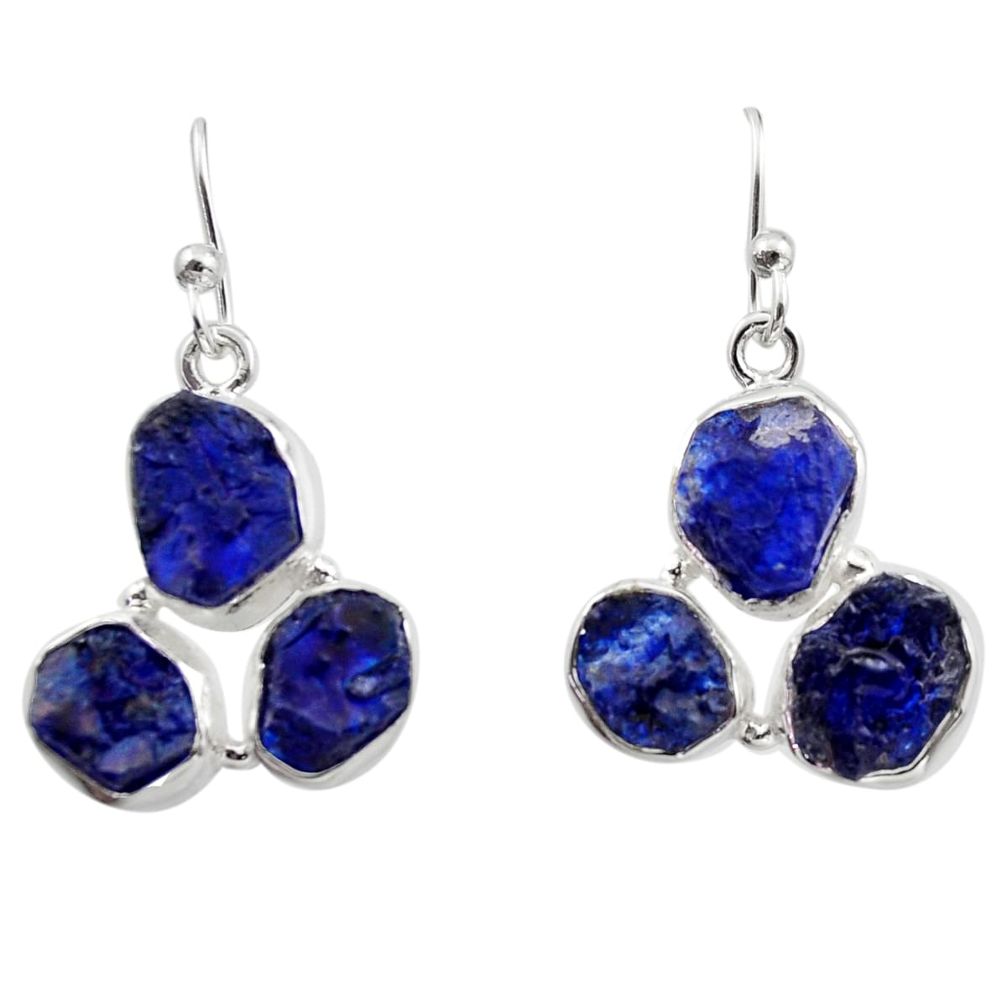 18.15cts natural blue sapphire rough 925 sterling silver dangle earrings r16895