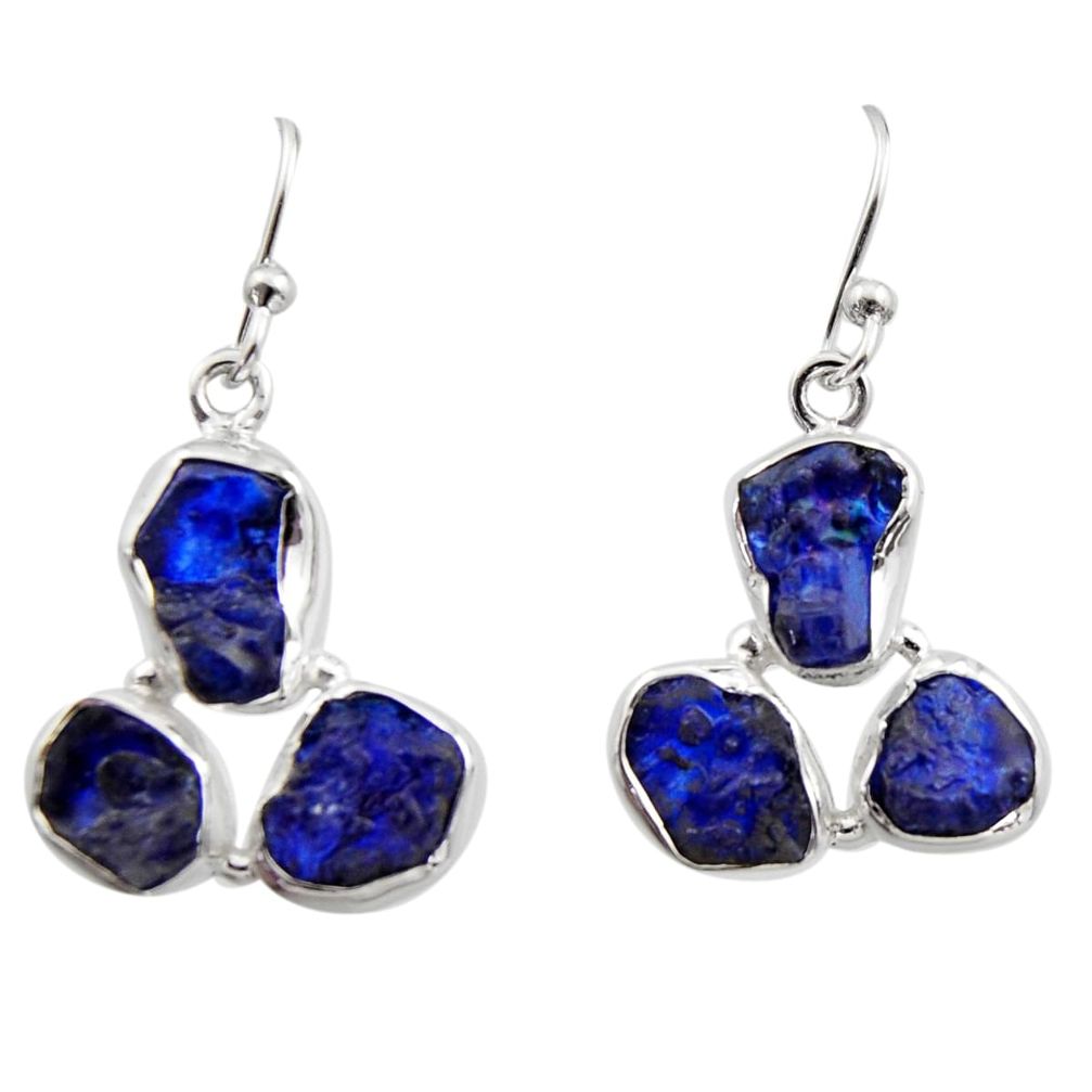 16.17cts natural blue sapphire rough 925 sterling silver dangle earrings r16896