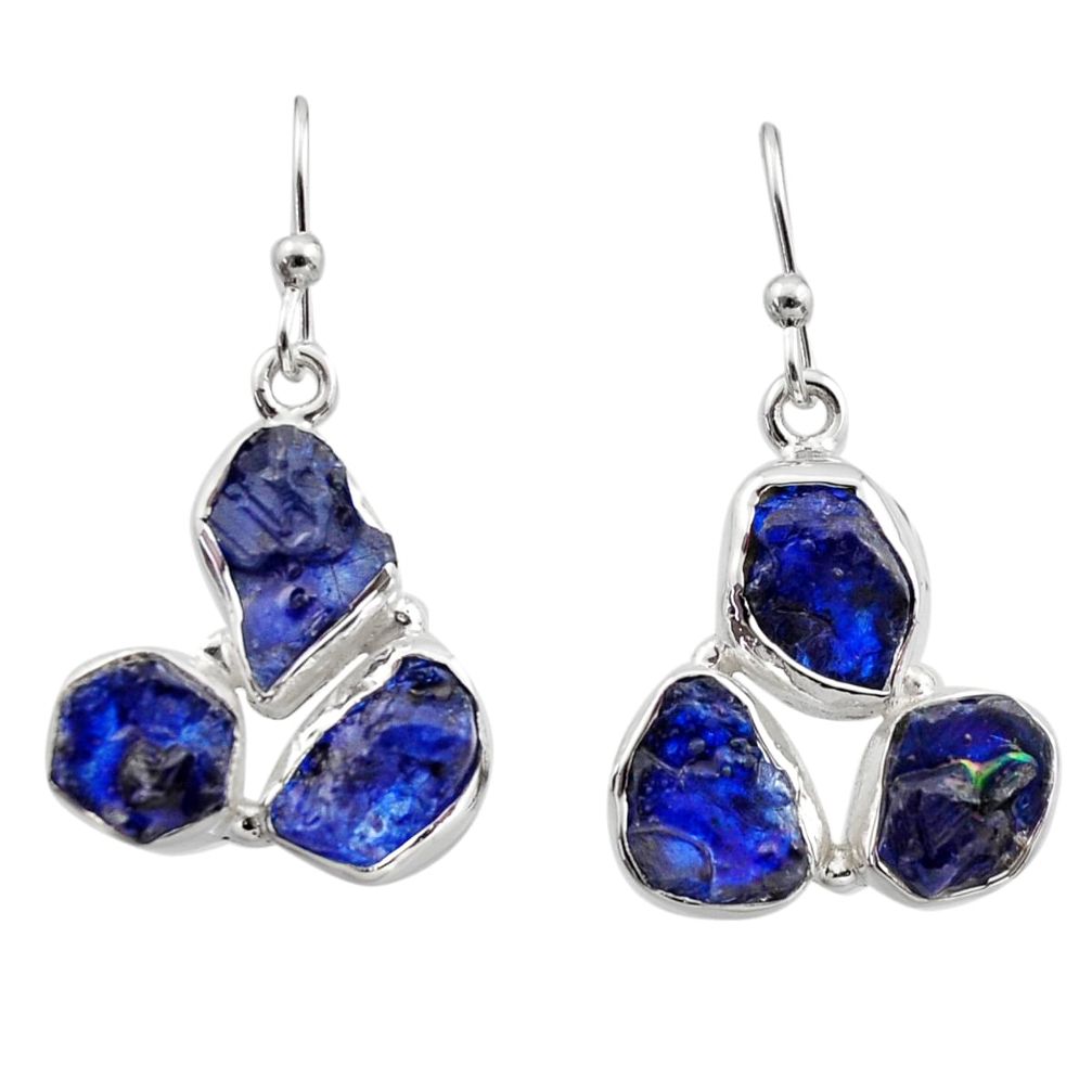 925 sterling silver 16.70cts natural blue sapphire rough dangle earrings r16898