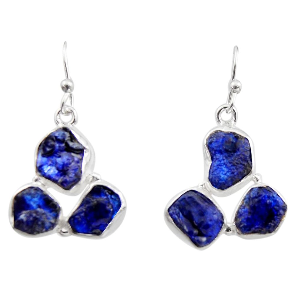 17.20cts natural blue sapphire rough 925 sterling silver dangle earrings r16899