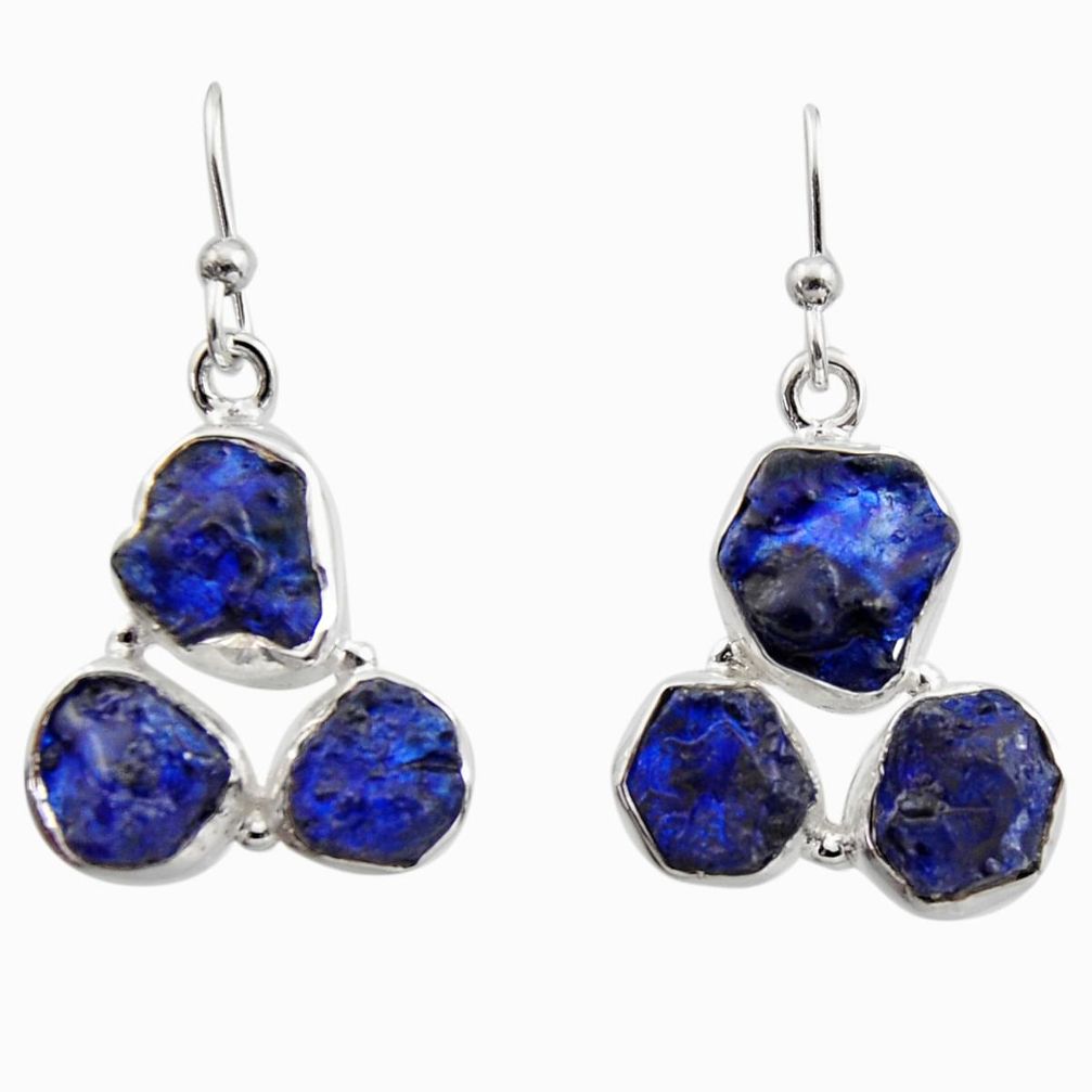 925 sterling silver 16.70cts natural blue sapphire rough dangle earrings r16900