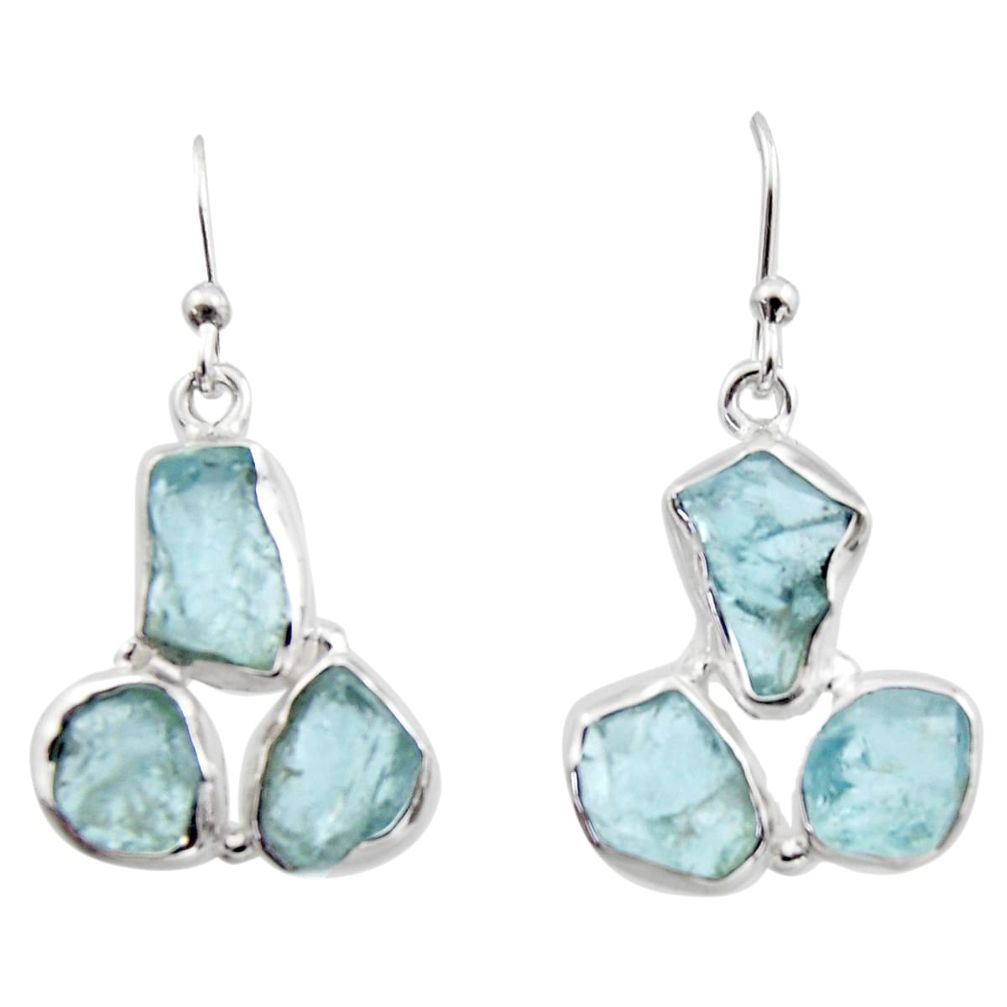 17.20cts natural aqua aquamarine rough 925 silver dangle earrings r16901