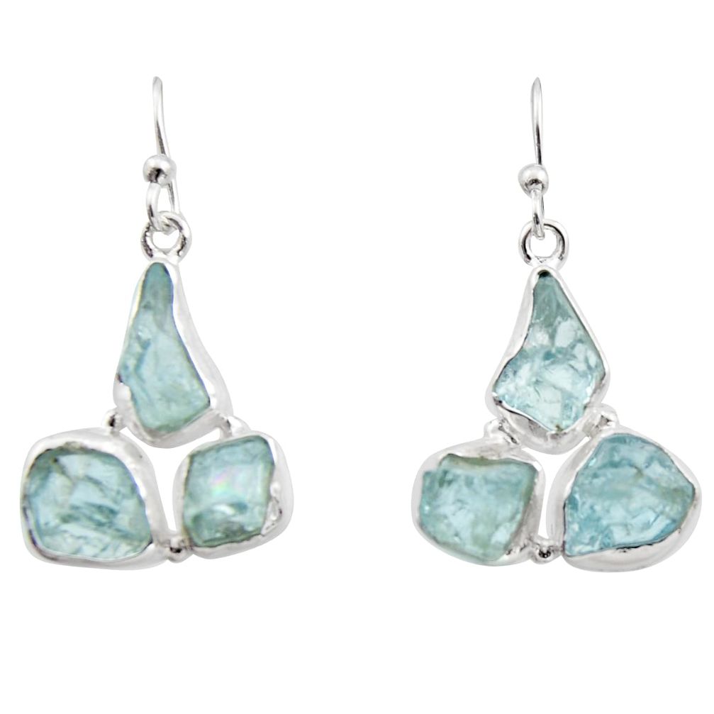 17.69cts natural aqua aquamarine rough 925 silver dangle earrings r16905