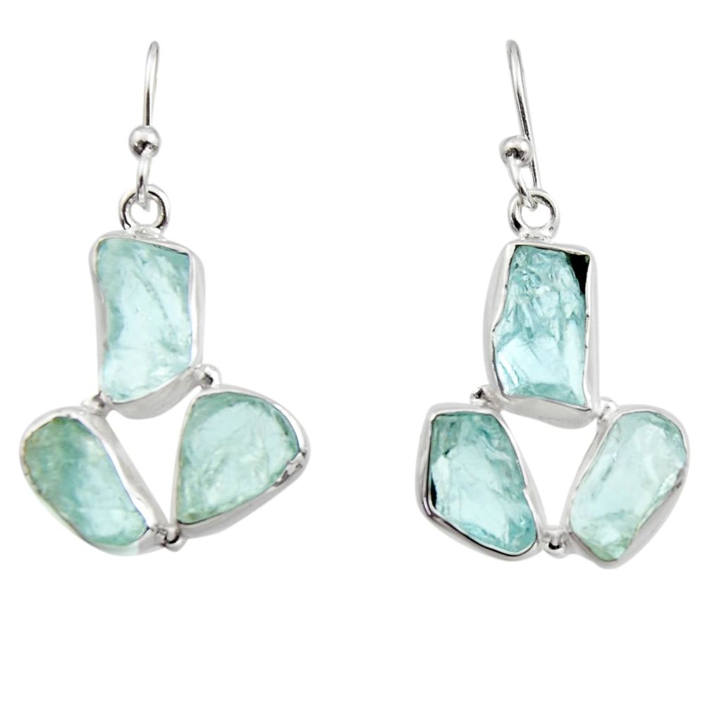 17.69cts natural aqua aquamarine rough 925 silver dangle earrings r16919
